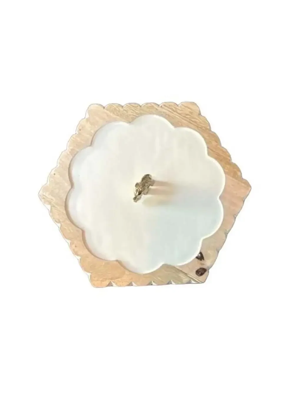 Carved Mango Wood and Enamel Hexagonal Storage Box with Brass Elephant Handle